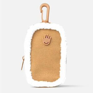 Touchland Shearling Pouch Clip-On Hand Sanitizer Case Chestnut Faux Fur Trim NEW